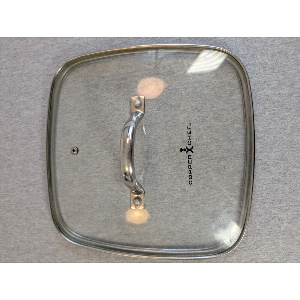 Copper Chef Square Clear Glass Lid w/ Stainless Steel Handle Approx 9.25 in.